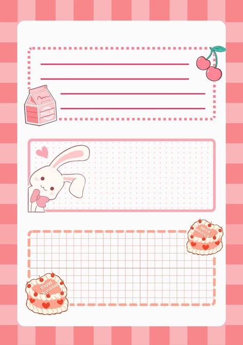 Cute Note Background, Kawaii Note Template, Notes Template Aesthetic, Aesthetic Daily Planner, Daily Planner Ideas, Daily Planner Templates, Note Cute, Free Planner Templates, Diy Stationary