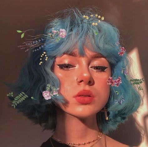 e-girl🌌🐞 on Instagram: “#egirl #egirlmakeup #egirlstyle #egirledits #egirlfashion #egirloutfits #egirls #egirlfactory #egirlclothes #egirlaesthetic #egirlhair…” Blue Hair, I Hope, Hairstyles, Flowers, Hair, Blue