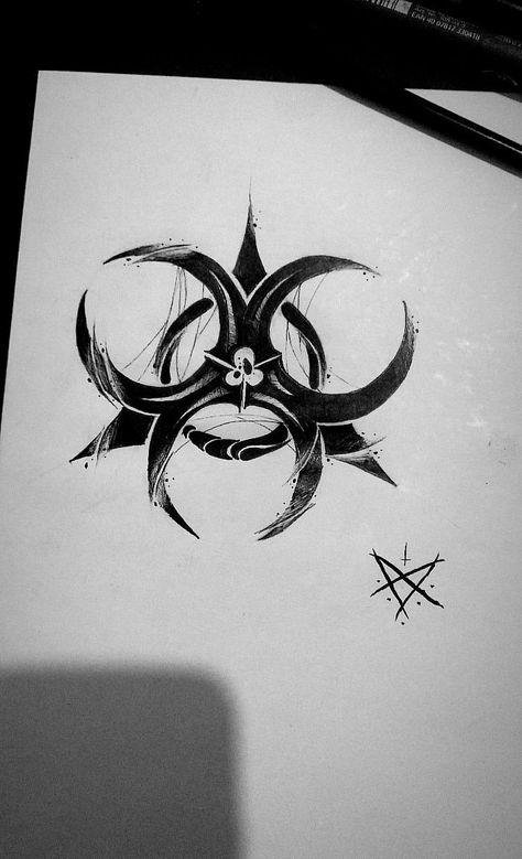 Libra Tats Design, Hazard Sign Tattoo, Biohazard Tattoo Design, Bio Hazard Tattoo, Radioactive Tattoo, Hazard Tattoo, Hacker Tattoo, Biohazard Tattoo, Pentagram Tattoo