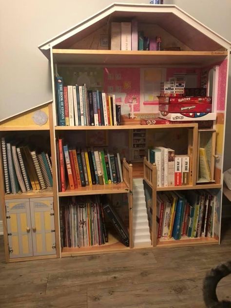 House Bookshelf, Pink Bookshelves, Dollhouse Shelf, Dollhouse Bookshelf, Dollhouse Bookcase, Book Storage, Baby Proofing, Barbie House, Flipping Furniture