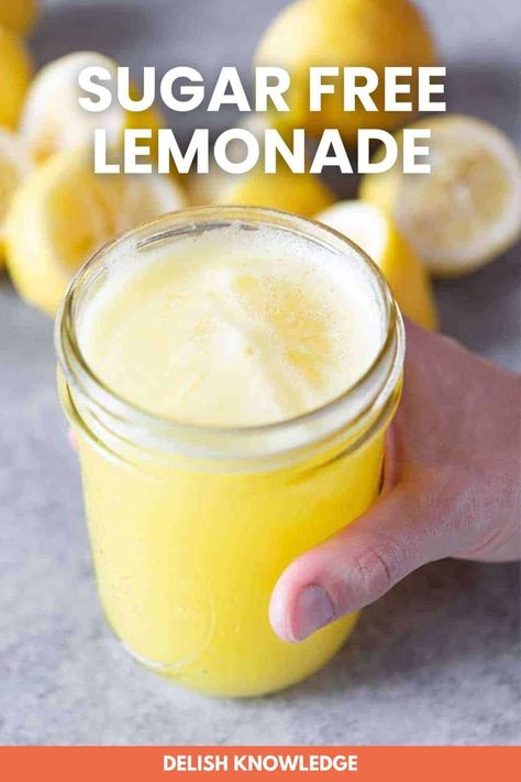 Sugar Free Lemonade! No sugar added to this healthy lemonade, perfect for kids! Just three ingredients. Healthy Lemonade, How To Make Lemonade, Sugar Free Lemonade, Lemonade Slushies, Summer Lemonade, Sugar Free Drinks, Delish Desserts, Keto Drinks, Make Lemonade