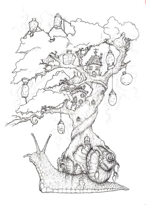 Fantasy Tree Drawing, Sketchbook Assignments, Forest Drawing, Fantasy Tree, Galaxy Painting, Doodle Illustration, Creature Drawings, Tree Drawing, Drawing Artwork