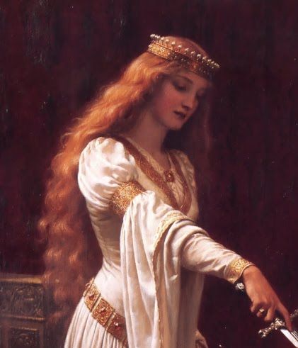 I thee beknight. Medieval Dress Aesthetic, Edmund Blair Leighton, Medieval Princess, Medieval Aesthetic, Green Knight, Dress Painting, Queen Aesthetic, Halloween Long Sleeve, Silver Necklace Statement