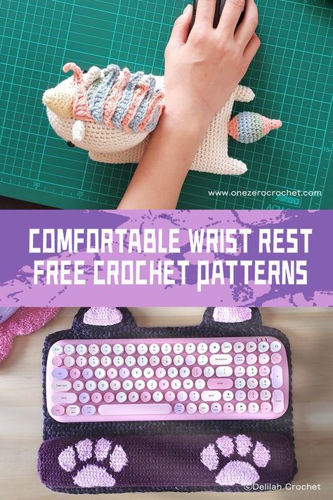 #freecrochetpatterns Both of these Crochet Wrist Rest patterns are not only functional, but also add a touch of personality to your workspace Crochet Wrist Rest Pattern Free, Crochet Keyboard Wrist Rest, Crochet Wrist Rest Cushion, Crochet Patterns To Sell Craft Fairs, Crochet Monitor Cover, Crochet Mouse Pad, Crochet Office Accessories, Crochet Wrist Rest, Crochet Desk Accessories