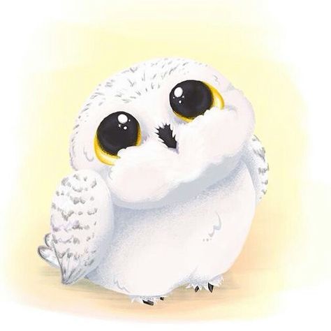 Cute snow owl Harry Potter, Yellow, Kawaii