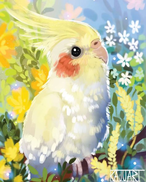 Cockatiel Watercolor Painting, Cockatiel Painting Acrylic, Aesthetic Cockatiel, Cockatiel Comics, Cockatiel Aesthetic, Cockatiel Painting, Cockatiel Drawing, Cockatiel Art, Bird Digital Art