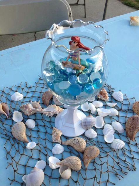 Mermaid Birthday Centerpiece Ideas, Ariel Birthday Party Centerpieces, The Little Mermaid Centerpieces, Little Mermaid Centerpiece Ideas, Ariel The Little Mermaid Birthday Party, Mermaid Centerpiece Ideas, Mermaid Table Decorations, Little Mermaid Centerpieces, Little Mermaid Decorations