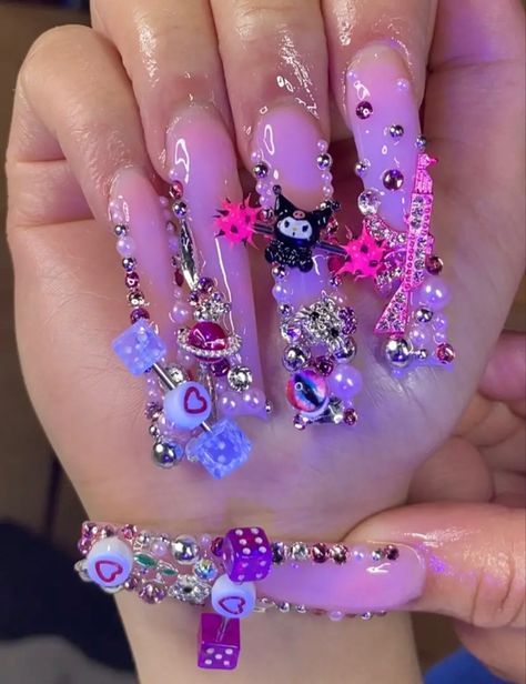 Junk Nails, Hard Nails, Drip Nails, Girly Acrylic Nails, Dope Nail Designs, Exotic Nails, Acrylic Nails Coffin Pink, Long Acrylic, Unique Acrylic Nails