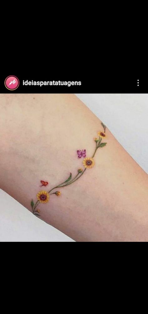 Sunflower Ankle Tattoo Wrap Around, Sunflower Vine Tattoo, Sunflower Ankle Tattoo, Flower Vine Tattoos, Wrap Around Tattoo, Vine Tattoo, Tiny Wrist Tattoos, Wrap Tattoo, Vine Tattoos