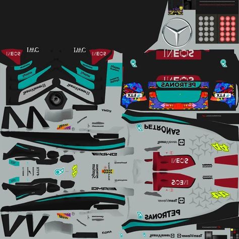 2022 F1 MERCEDES AMG MIAMI GP Monoposto Livery, Monoposto Skins F1, Mercedes Petronas, Miami Gp, F1 Mercedes, Bus Skin, Car Papercraft, Paper Model Car, Bus Skin Design