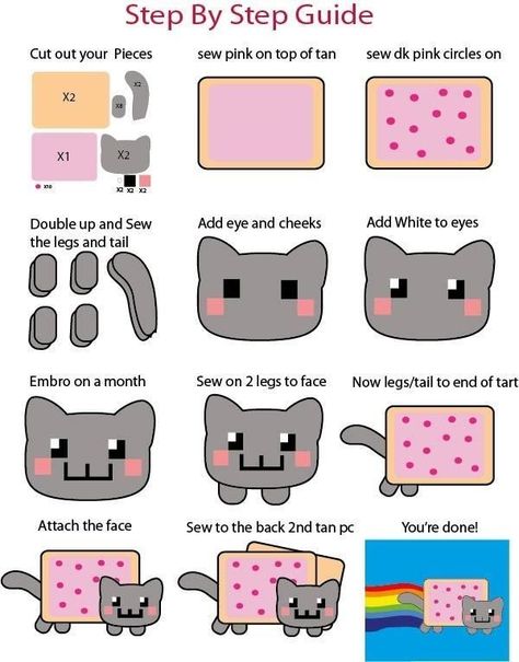 Cat Guide, Cute Sewing Projects, Pattern Template, Nyan Cat, Plushie Patterns, Sewing Stuffed Animals, Felt Pattern, Scene Kids, Kawaii Plush