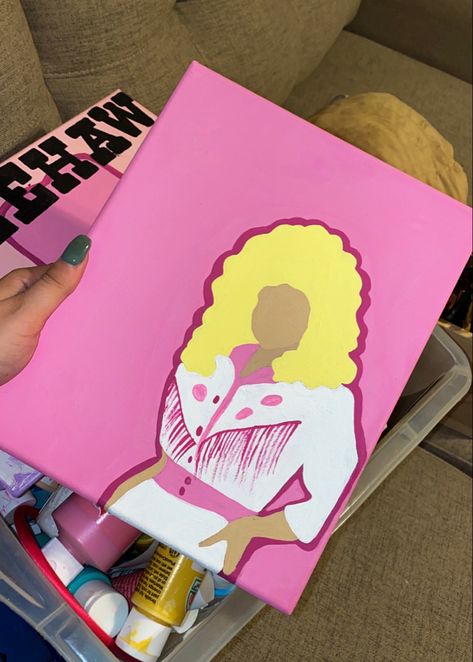 Dolly Parton Bedroom Ideas, Dolly Parton Senior Parking Spot, Preppy Western Paintings, Cowgirl Canvas Painting, Dolly Parton Drawing, Dolly Paintings, Canvas Art Sorority, Dolly Parton Painting Easy, Western Paintings Canvases