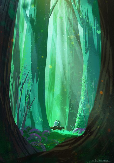 Green Forest Illustration, Enchanted Forest Illustration, Willow Forest, Environment Painting, Forest Illustration, Fantasy Forest, Digital Painting Tutorials, Fantasy Art Landscapes, Landscape Illustration