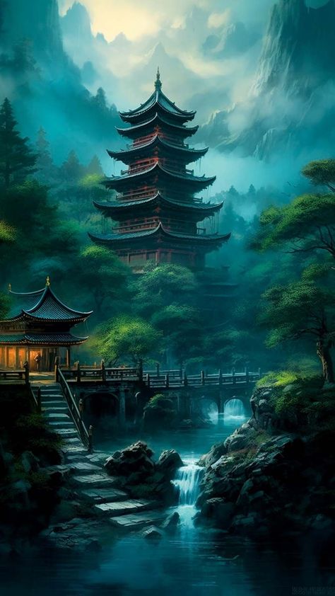 Japan Iphone Wallpaper, Forest Temple, Japan Temple, Japan Landscape, Friend Lyrics, Mystical Places, Chinese Landscape, Japanese Landscape, Night Landscape