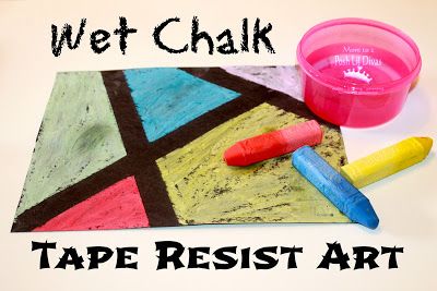 An easy and fun project from Mom to 2 Posh Lil Divas. You just need sidewalk chalk, black construction tape, masking tape and water! Great for making flags too! Tape Resist Art For Kids, Tape Resist Art, Resist Art, Crafts Room, Homeschool Art, Sidewalk Chalk, Kindergarten Art, Room Storage, Camping Art