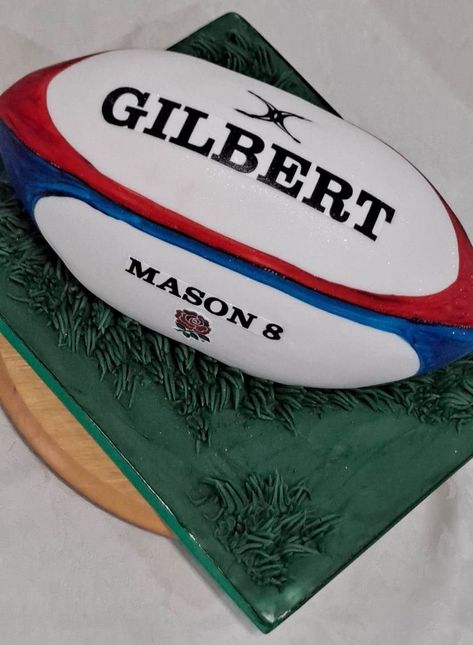 Carved rugby ball birthday cake Rugby Ball Cake, Ball Birthday Cake, Gilbert Rugby Ball, Ball Cake, Ball Birthday, Rugby Ball, Cake Designs Birthday, 13th Birthday, Cake Creations