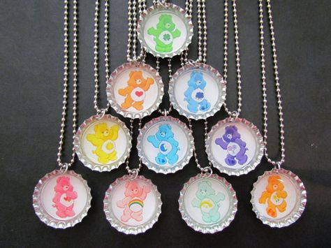 Care Bears party Favors Bottle Cap Party by PartyFavorsbyPalz Sailor Moon Birthday, Care Bears Birthday Party, School Birthday Party, Care Bear Party, Dance Party Birthday, Care Bear Birthday, Twin Birthday Parties, Bottle Cap Necklace, Bear Party