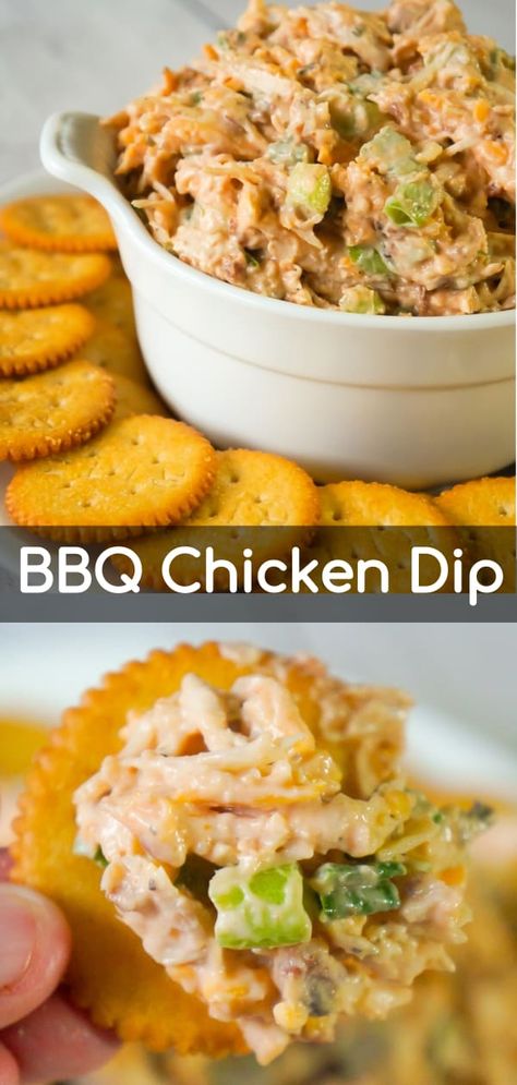 BBQ Chicken Dip is a delicious cold party dip recipe perfect for serving with Ritz Crackers. This flavourful dip is loaded with shredded chicken, crumbled bacon, cheese and BBQ sauce. Bbq Chicken Dip, Cold Dip Recipes, Picky Toddler Meals, Shredded Bbq Chicken, Chicken Dip Recipe, Party Dip Recipes, Party Dip, Football Party Food, Party Dips