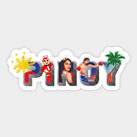 Hi there, Mabuhay! P.I.N.O.YHere you will a see a design of a pop-cultured version of filipino pride. A cartooned vexel art that includes our philippines flag, our famous fast-food Jollibee, our very own miss universe Ms.Catriona Gray, one of the greatest professional boxers of all time Manny Pacquiao, and lastly a landscape design of beach which philippines are famous for. Hope you like it! " It's more fun in the philippines " -- Choose from our vast selection of stickers to match with your fav Filipino Aesthetic Background, Its More Fun In The Philippines, Food Jollibee, Flag Philippines, Philippines Art, Philippine Culture, Performance Task, Pinoy Quotes, Catriona Gray