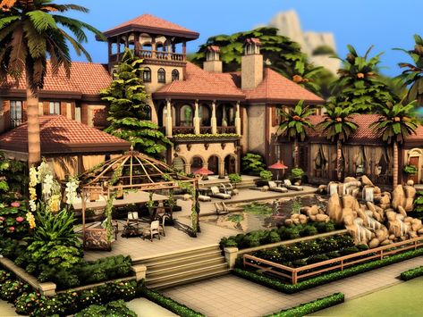 The Sims Resource - Mediterranean Mansion with luxury pool (NO CC) Sims 4 Mansion No Cc, Sims 4 Save File All World, Sims 4 Mediterranean House, Italian Villa House, Italy Mansion, Sims4 Kitchen, Desert Mansion, Sims 4 Mansion, Tuscan Mansion