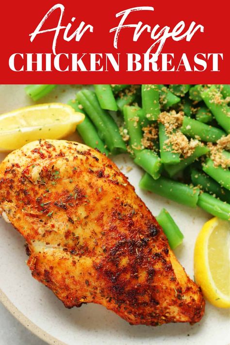 This quick and healthy Air Fryer Chicken Breast is done in 20 minutes! The chicken is juicy, tender, and flavorful. It's a delicious main dish, but also perfect for meal prep, lunches, salads, and sandwiches! Baking Frozen Chicken, Healthy Air Fryer Chicken, Amazing Smoothies, Cooked Chicken Temperature, Air Fryer Chicken Breast, Meal Prep Lunches, Air Flyer, Chicken Boneless Breast Recipes, New Air Fryer Recipes