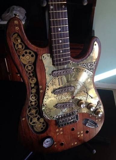 Steampunk Guitar, Strat Guitar, Beautiful Instruments, Pick Guard, Beginner Guitar, Bass Guitar Lessons, Electric Guitar Design, Guitar Ideas, Lost In Time