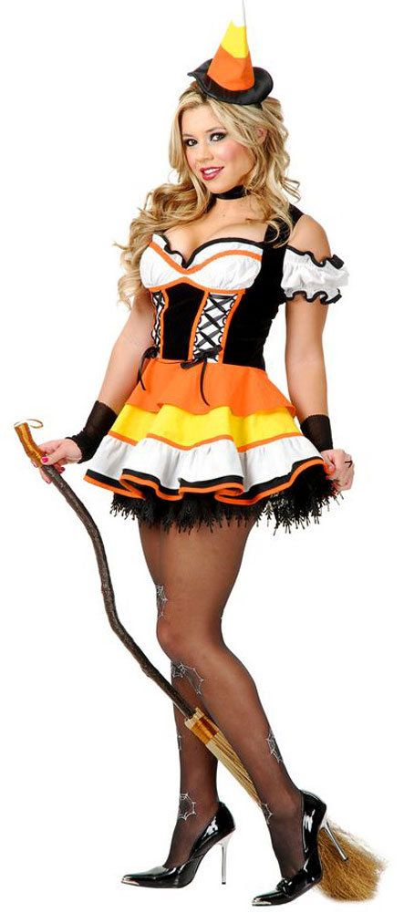 Sexy Womens Candy Corn Witch Costume Corn Halloween Costume, Candy Corn Halloween Costume, Candy Halloween Costumes, Wicked Witch Costume, Candy Corn Witch, Corn Cupcakes, Gothic Halloween Costumes, Witch Crafts, Candy Costumes