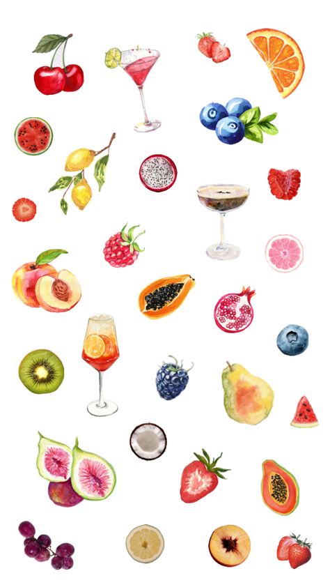 Fruit Doodle, Tree Wallpaper Iphone, Summer Drawings, Cute Summer Wallpapers, Art Sketches Pencil, Watercolor Stickers, Keramik Design, Brand Color Palette, Tree Wallpaper