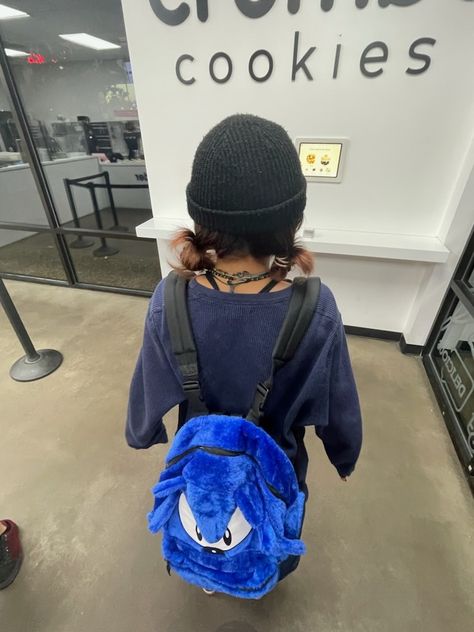 Cartoon Backpack Aesthetic, Sonic Bookbag Y2k, Sonic Backpack Y2k, Sonic Bookbag, Baggy Backpack, Bookbag Aesthetic, Sonic Outfit, Sonic Backpack, Y2k Backpack