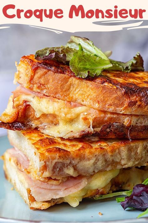 Oct 3, 2019 - Easy and accessible version of the famous Croque Monsieur made with hearty sourdough bread, ham and aged cheddar, this sandwich will not disapoint! Panini Recipes, Hot Sandwich, Grilled Cheese Recipes, Grilled Sandwich, Delicious Sandwiches, French Cooking, Soup And Sandwich, Calamari, Cheese Sandwiches