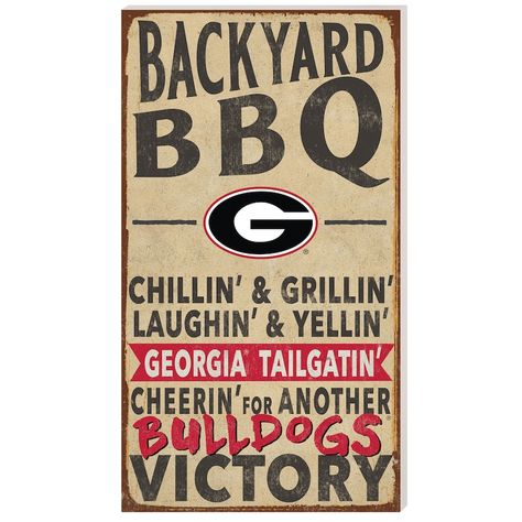 Spruce up your home with this Georgia Bulldogs 11'' x 20'' Indoor/Outdoor BBQ Sign. This sign features fun phrases and crisp Georgia Bulldogs graphics that show off your team pride. The durable design makes this spirited piece perfect for the backyard or the patio. Bbq Signs, Robert Morris, Eastern Michigan, Saint Marys, School Pride, Nc State, Backyard Bbq, Outdoor Bbq, Georgia Bulldogs