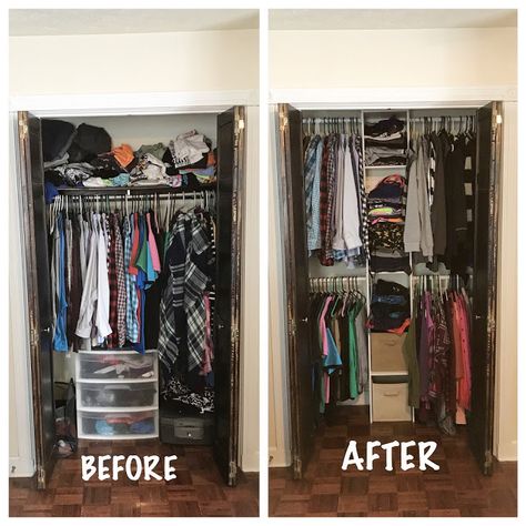 Organizing Closet Shelves Storage Ideas, Closet Makeover Bedroom, Organization Apartment, Small Closet Organization Bedroom, Closet Small Bedroom, Closet Redo, Apartment Hacks, Tiny Closet, No Closet Solutions