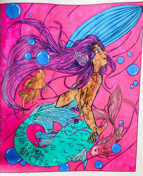 Book: Mermaids Ava Browne Colored using tombow twintone markers, Yitai Art Markers, Faber Castell Pencils, Pentel Sparkle Pop, Pentel Solar Pop, Gellyroll Moonlight, Stickles November 11, 2020 Ava Browne Coloring Pages, Tombow Twintone, Faber Castell Pencil, Art Markers, November 11, Marker Art, Faber Castell, Adult Coloring Books, Adult Coloring