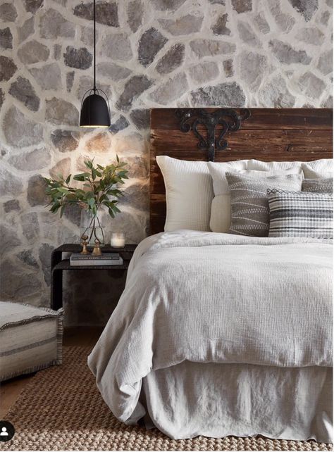 50 Amazing Stone Accent Wall Ideas You Will Love Stone Accent Wall Ideas, Farmhouse Bedroom Lighting, Stone Accent Wall, Bedroom Lighting Design, Grey Stone Wall, Accent Wall Ideas, Stone Accent Walls, Home Transformation, Wooden Floating Shelves