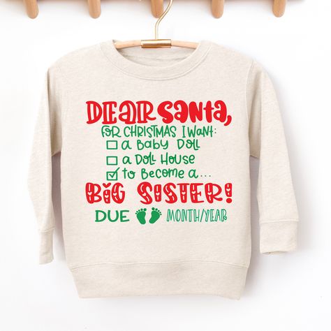 Big Sister Announcement Christmas, Sister Announcement, Big Sister Announcement, Pregnancy Reveal, Pregnancy Reveals, Delicate Design, Big News, I Want To Be, Cozy Sweater