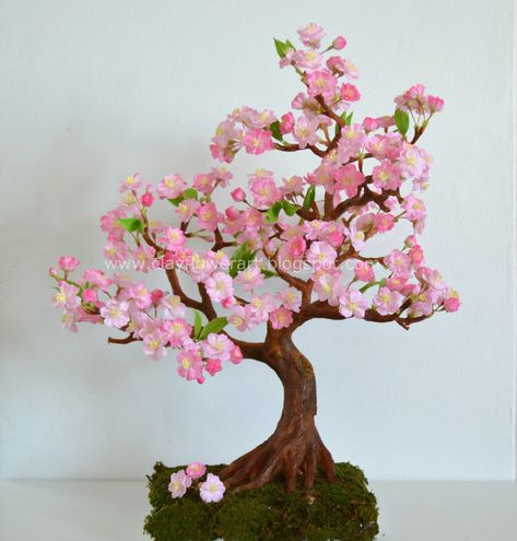 Cherry Blossom | Clay Flower Art Clay Bonsai Tree, Clay Flower Painting, Tree Clay Art, Japanese Clay Art, Diy Sakura Tree, Bloom Drawing, Tree Clay, Bonsai Diy, Sakura Bloom