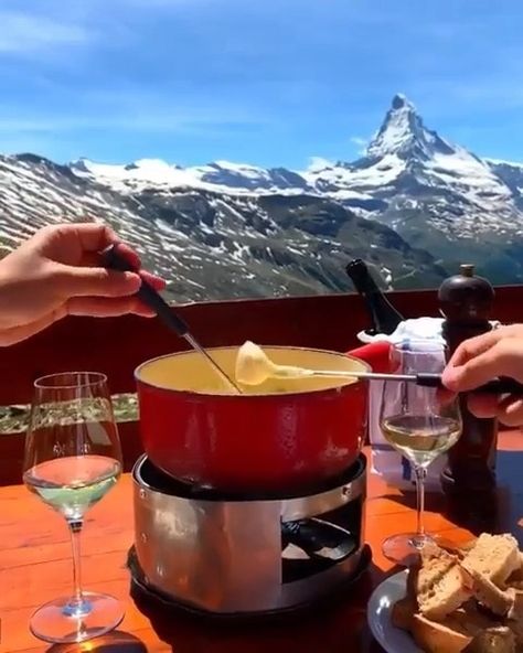 Swiss Cheese Fondue, Zermatt Switzerland, Visit Switzerland, Zermatt, Swiss Cheese, Cheese Fondue, Travel Aesthetic, In Summer, Chocolate Fondue