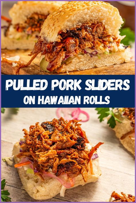 Juicy pulled pork, topped with creamy coleslaw, all served on soft Hawaiian rolls – these pulled pork sliders are perfect for any occasion. Whether you're hosting a party or just need a quick meal for dinner, these sliders are easy to prepare in a slow cooker or Dutch oven. Tap to try the recipe and enjoy these delicious pulled pork sliders! Pork Sliders Crockpot, Healthy Sliders Recipes, Healthy Sliders, Traeger Pulled Pork, Bbq Pulled Pork Sliders, Sliders On Hawaiian Rolls, Bbq Snacks, Leftover Pulled Pork, Smoked Pork Shoulder