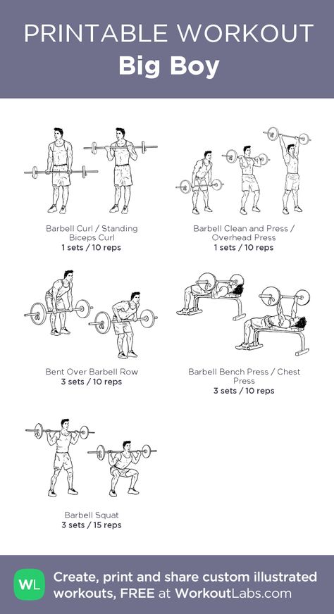 Big Boy – my custom workout created at WorkoutLabs.com • Click through to download as printable PDF! #customworkout Boy Workout, Slow Carb, Workout Plan For Men, Barbell Row, Dumbell Workout, Gym Workouts For Men, Clean And Press, Printable Workouts, Free Workout