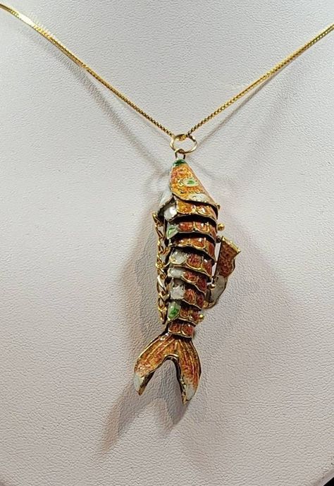 Koi Fish Necklace, Koi Fish Jewelry, Gold Fish Necklace, Artisan Tile, Runway Earrings, Articulated Fish, Cool Rings For Men, Fish Pendant Necklace, Fish Jewelry