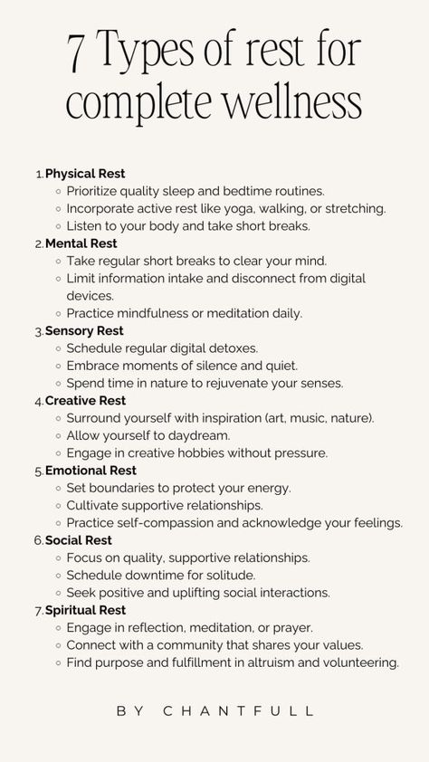 Exploring the 7 Types of Rest for Complete Wellness Types Of Health, Types Of Wellness, 9 Dimensions Of Wellness, Emotional Rest Ideas, Seven Types Of Rest, What Is Wellness, Rest Day Routine, Benefits Of Therapy, 7 Types Of Rest