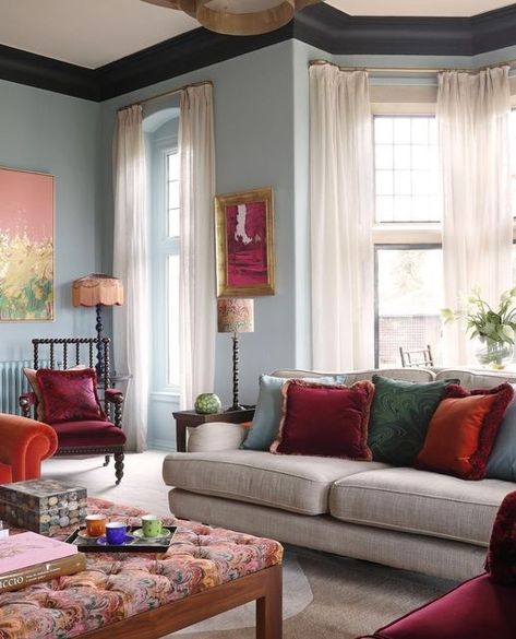 Blue Living Rooms, Masonry Paint, Celestial Blue, Little Greene Paint, Grey Room, Warm Red, French Grey, Blue Living Room, Little Greene