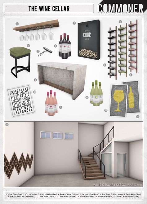 Commoner - The Wine Cellar Wine Cc Sims 4, Sims 4 Wine Cellar Cc, Sims 4 Wine Cc, Sims 4 Wine Cellar, Living Room Sims 4, Sims 4 Cc Furniture Living Rooms, Furniture Cc, Sims 4 Kitchen, Die Sims 4