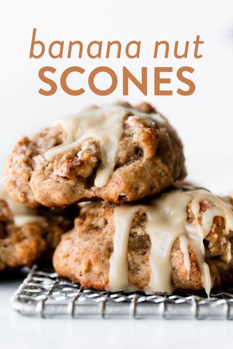 Banana Nut Scones, Brown Sugar Recipe, Banana Scones, Maple Icing, Crumb Coffee Cakes, Scones Recipe Easy, Homemade Scones, Scones Recipe, Maple Glaze