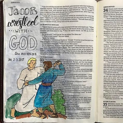 I've had hip problems for awhile. I've joked numerous times that I was like Jacob. I must have wrestled with God and lost. 😂 #genesis #illustratedfaith #illuminatedjournaling #journalingbible #biblejournaling #bibleart #thruthebibleinayear2017 Genesis 32, Scripture Verse Art, Bible Drawing, Hip Problems, Bible Journaling Ideas Drawings, Bible Doodling, Bible Study Notebook, Journaling Bible, Christian Bible Study