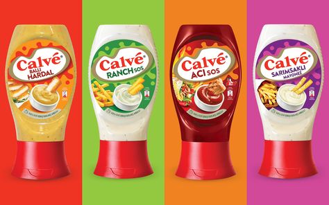 CALVE SAUCE – Packaging Of The World Mayonnaise Packaging Design, Ketchup Packaging Design, Txt Moodboard, Ketchup Packaging, Sauce Packaging Design, Award Winning Packaging Design, Turkish Market, Burger Packaging, Sauce Brand