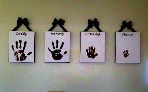 Our family handprints Beginners Budget, Diy Shadow Box, Budget Decor, Hand Prints, Diy Home Decor Ideas, Footprint Art, Foto Tips, Family Crafts, Diy Home Decor On A Budget