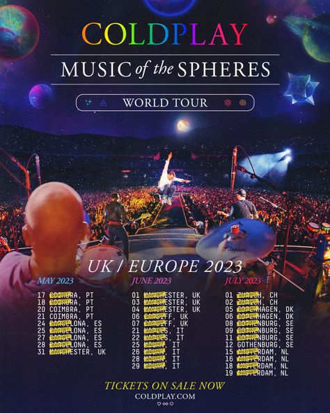 Coldplay World Tour, Coldplay Music Of The Spheres, World Tour Poster, Coldplay Poster, Coldplay Tour, Coldplay Songs, Music Of The Spheres, Coldplay Music, Coldplay Concert