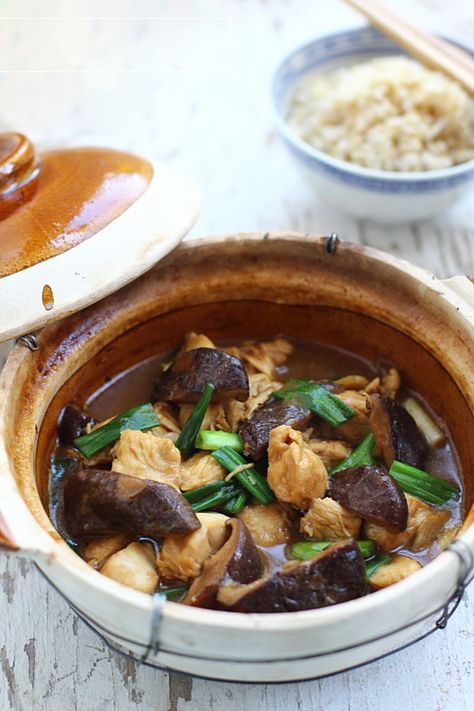 Clay Pot Chicken with Mushroom Clay Pot Chicken, Clay Pot Cooking Recipes, Chicken With Mushroom, Easy Mushroom Recipes, Braised Pork Ribs, Mapo Tofu, Homemade Clay, Easy Asian Recipes, Easy Chinese Recipes