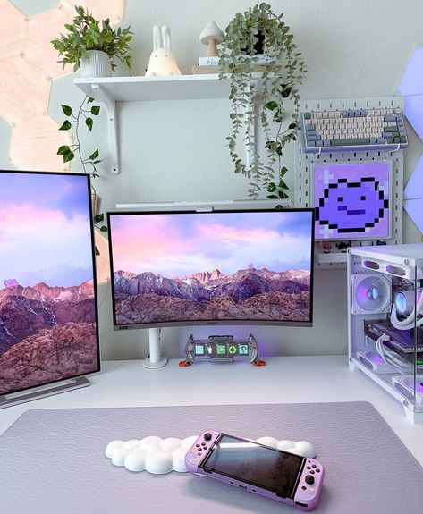 👾 a nice little refresh for my switch with this ditto skin.✨ I loved watching pokémon as a kid. who was your favorite pokémon? thanks @wishavenshop_official 💜 ———💟———- desk setup | pc gamer | gaming setup | desk inspo | soft aesthetic | cozy gaming | nintendo switch • • 🪄 #cozygamer #cozygamingsetup #cozysetup #gamingsetup #desksetup #minimalsetups #pcsetup #setupinspiration #setuptour #gaming #pc #nintendo #nintedoswitch #switchcase #wishavenshop #dittopokemon Nintendo Switch Desk Setup, Switch Desk Setup, Workspace Aesthetic, Pc Aesthetic, Setup Pc, Gaming Nintendo, Cozy Gaming, Streaming Setup, Desk Inspo